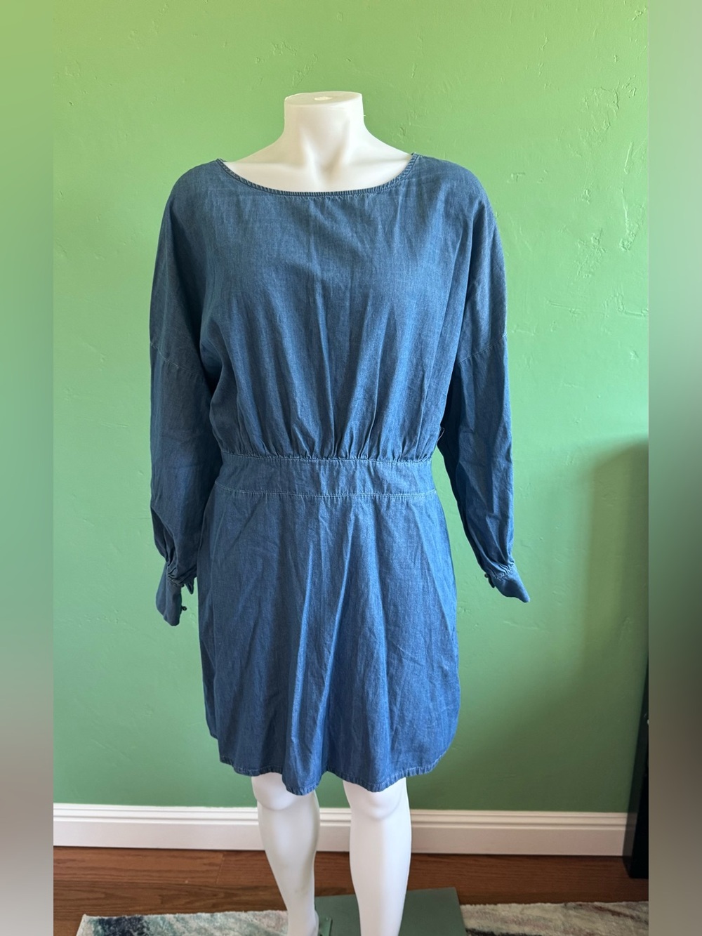Southwest Blue denim dress with long sleeves, open back size L